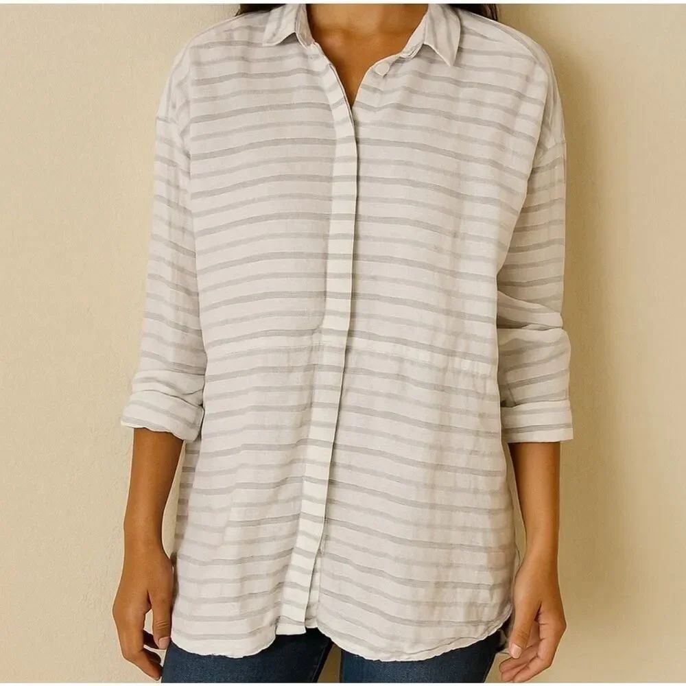 AYR The Coastline Linen Tunic Top Button-Down Shirt Women's Sz. S